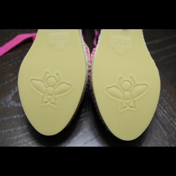GUCCI Pink woven wedge sandals 38 IT - Picture 8 of 8